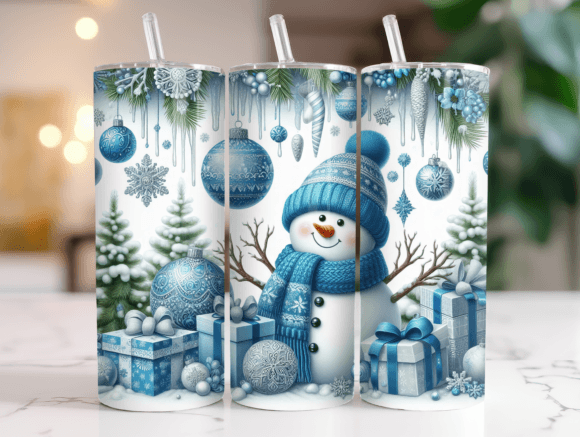 20oz Snowman Blue Christmas Tumbler Wrap