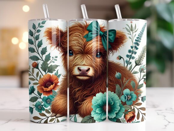 Brown Highland Cow Tumbler Wrap PNG Review