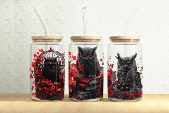Gothic Owls 16oz Glass Tumbler Wrap