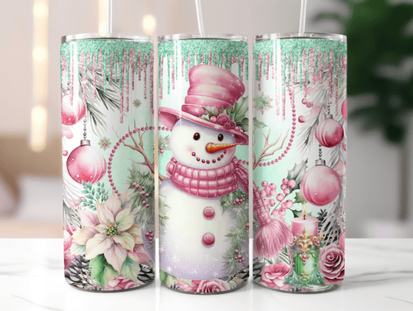 Pink and Mint Snowman Tumbler Wrap Design Review