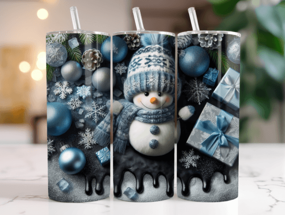 Snowman Blue Christmas Tumbler Wrap