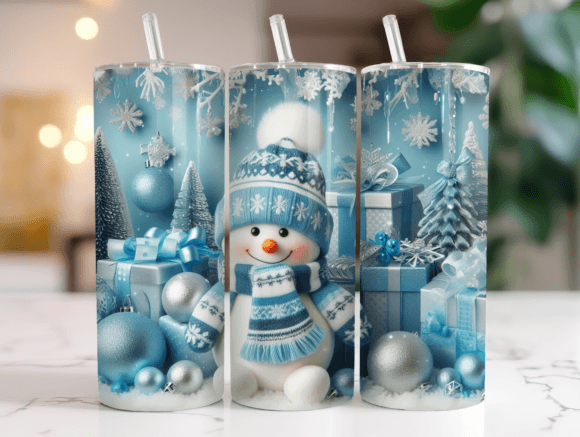 Snowman Blue Christmas Tumbler Wrap